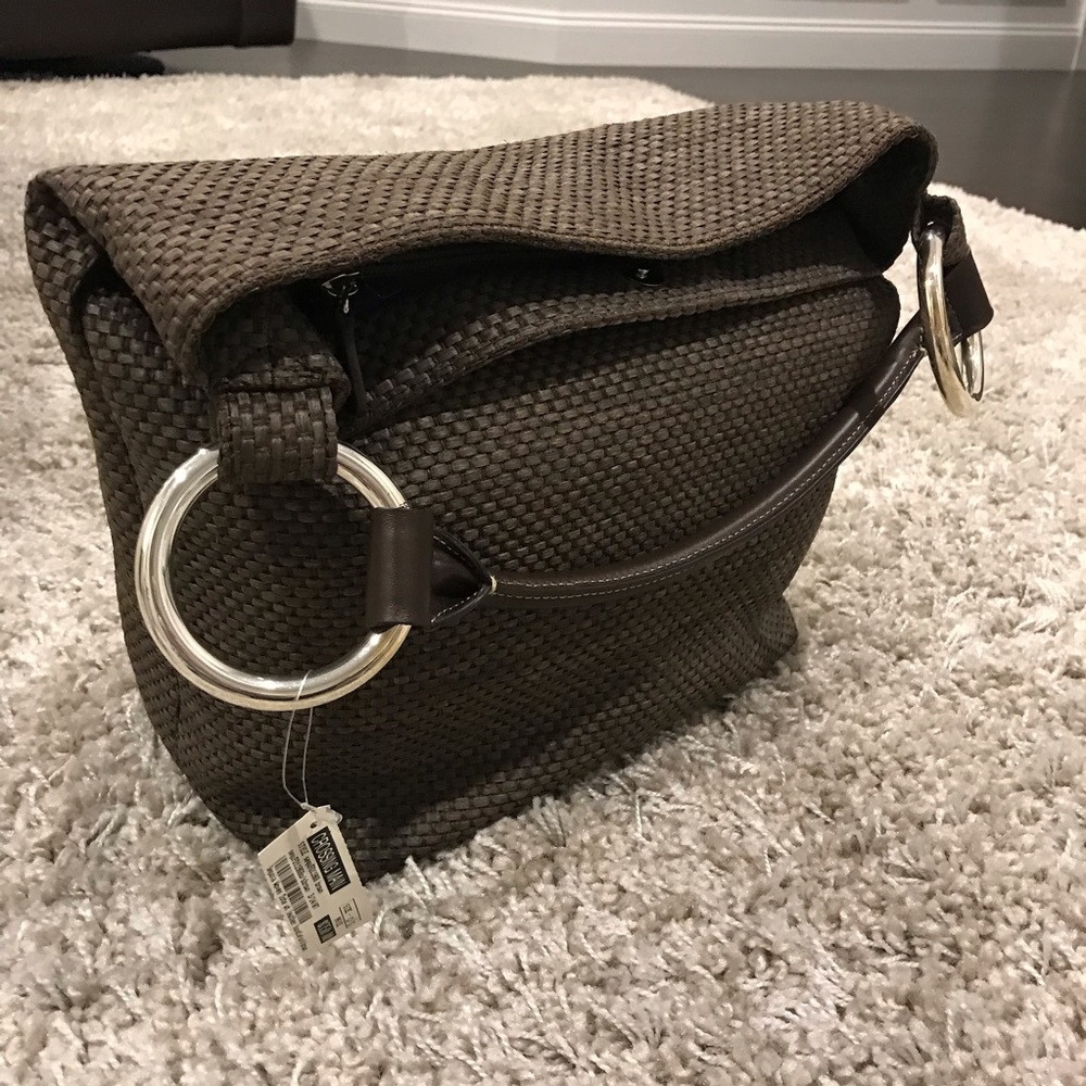 NWT Sequoia Paris brown woven tote leather handle